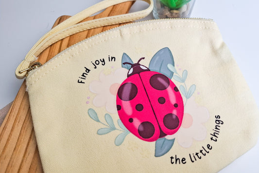 Yellow Find Joy Ladybug Pouch