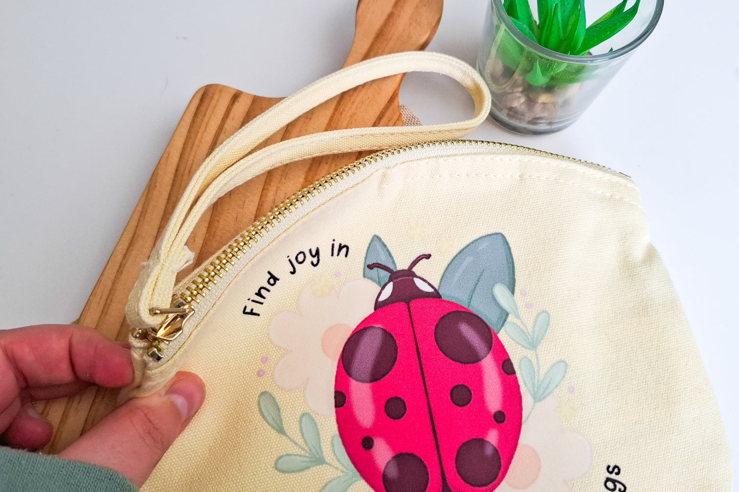 Yellow Find Joy Ladybug Pouch