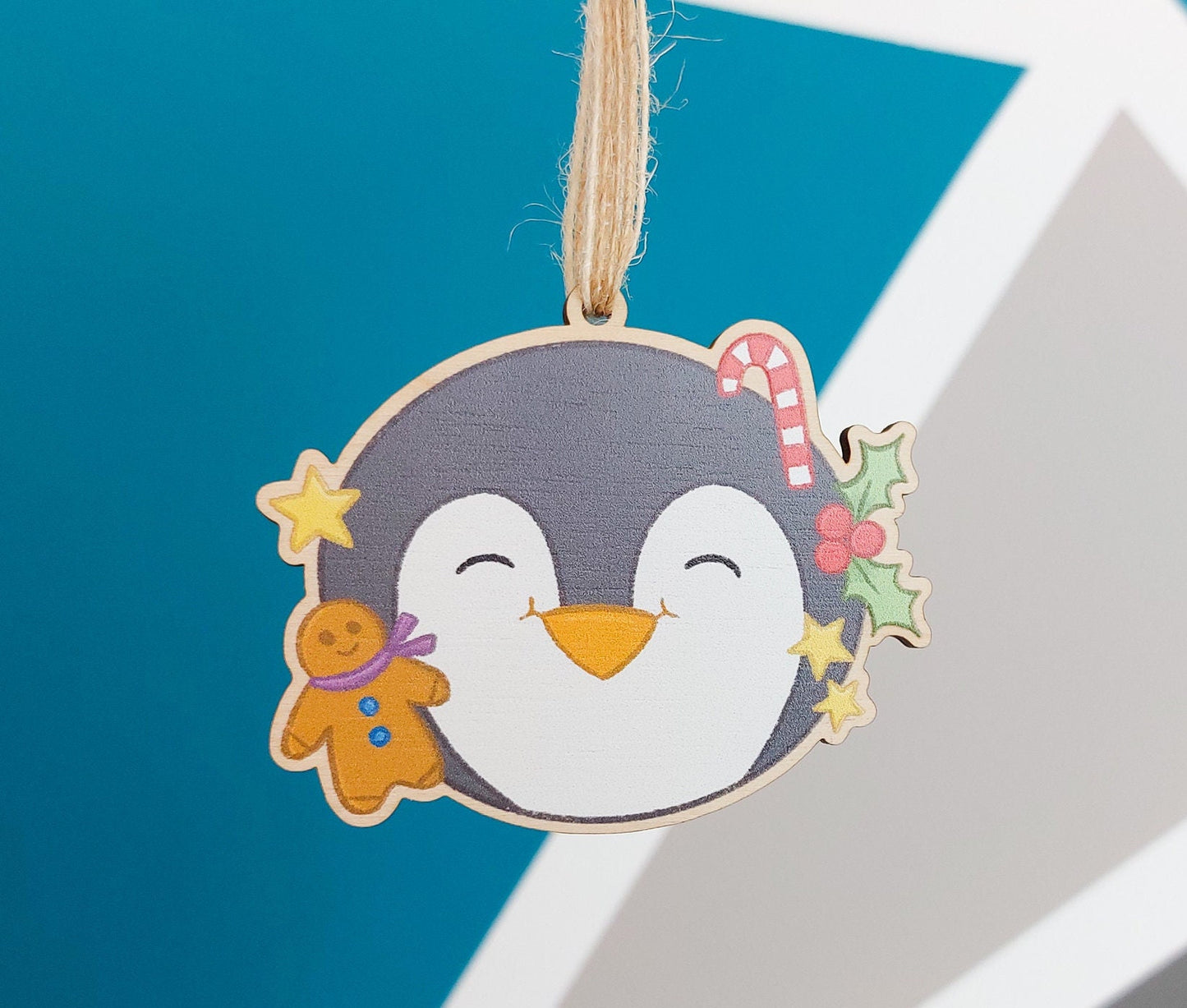 Festive Pecka Penguin - Wooden Decoration