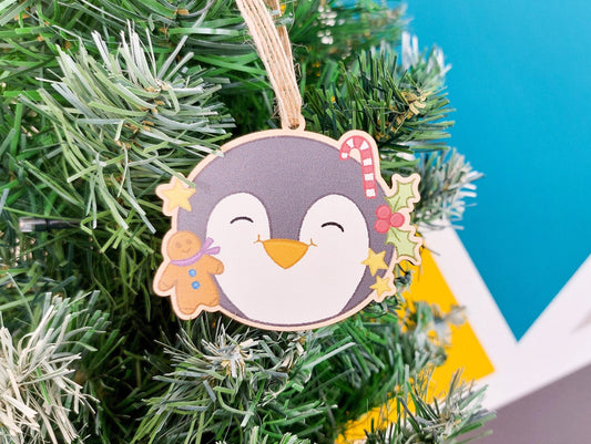 Festive Pecka Penguin - Wooden Decoration