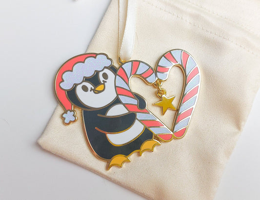 Candy Cane Pecka Penguin Enamel Decoration