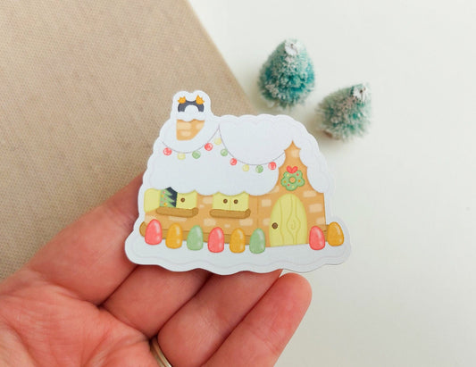 Gingerbread House Sticker - Christmas Sticker - Christmas Village - Winter Wonderland - Penguin Gift - Penguin theme - Snowy House