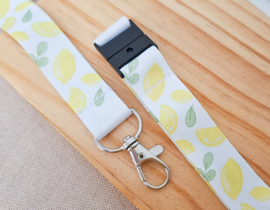 Lemon Print Lanyard With Safety Clasp