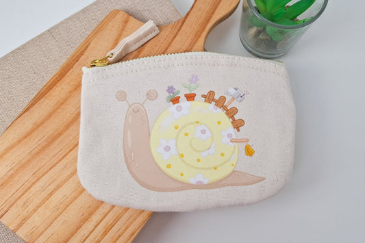 Happy Snail Cotton Zip Pouch