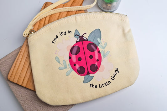 Yellow Find Joy Ladybug Pouch