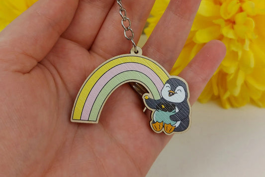 Wooden Rainbow Keychian