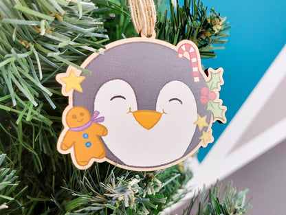Festive Pecka Penguin - Wooden Decoration