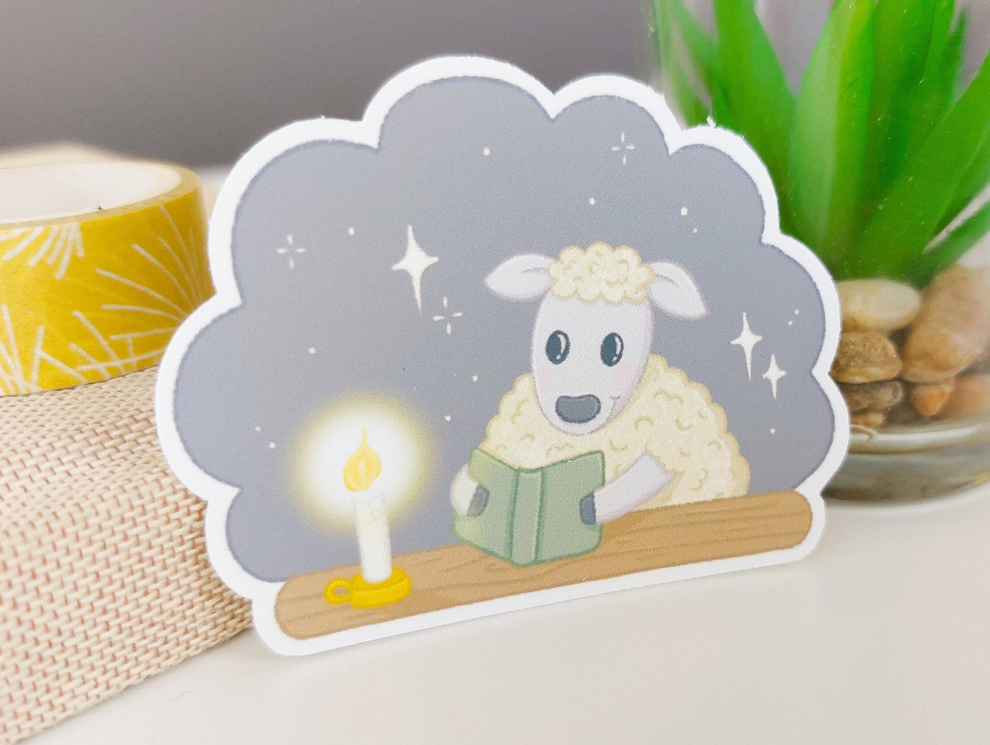 Candlelight Reading Sheep Sticker