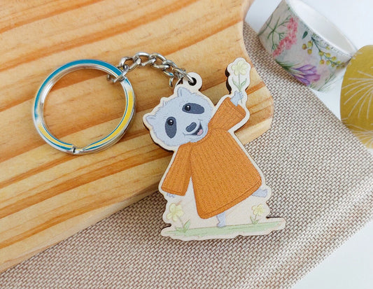 Raccoon Wooden Keyring
