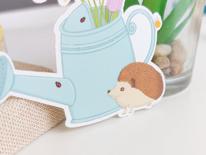 Watering Can Sticker - Hedgehog and Flowers