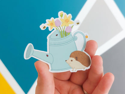 Watering Can Sticker - Hedgehog and Flowers