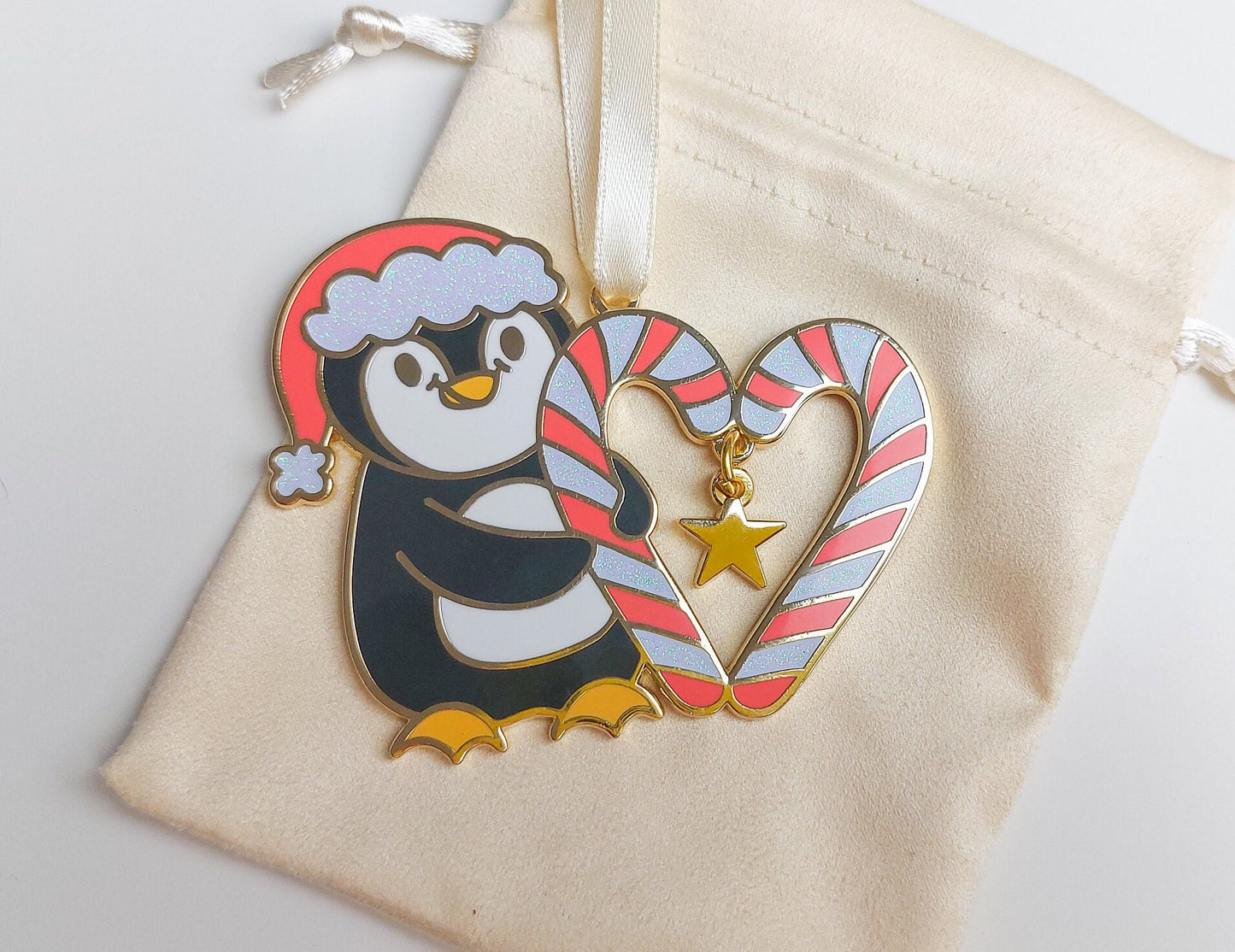 Candy Cane Pecka Penguin Enamel Decoration