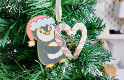 Candy Cane Pecka Penguin Enamel Decoration