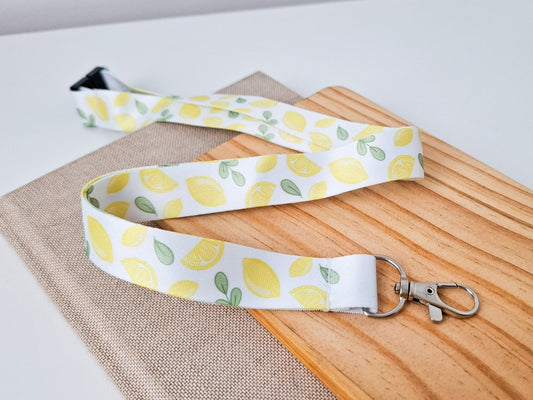 Lemon Print Lanyard With Safety Clasp