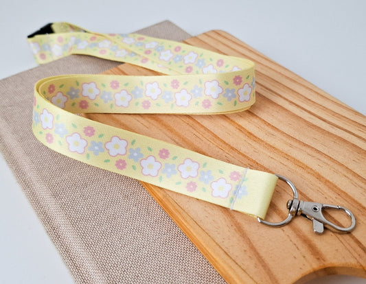 Pastel Flowers Lanyard With Safety Clasp